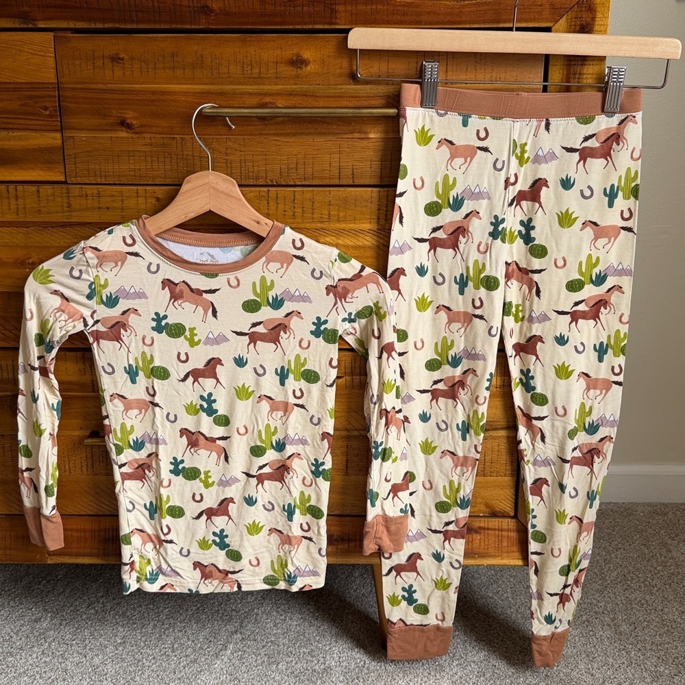 Little Sleepies Cream Horse & Cactus Pajama Set with Brown Trim - Picture 2 of 3